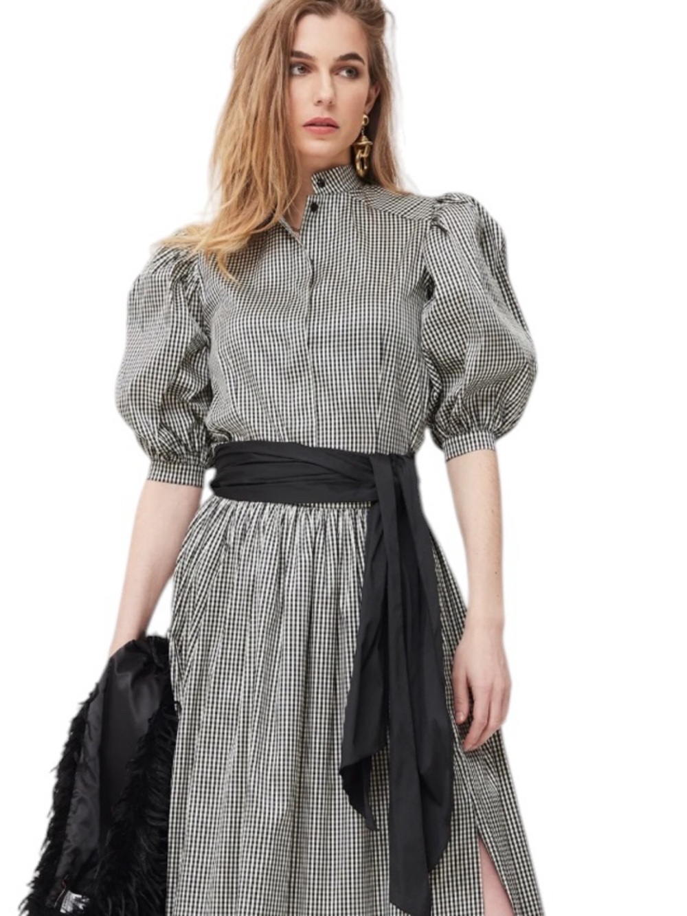 OKY Event Taffeta Gingham Button Front Puff Sleeve Blouse NWT Spain EU 34 / US 2